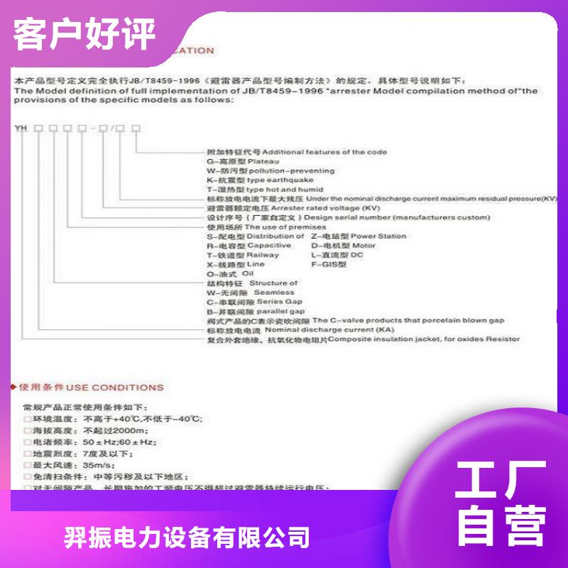 品牌：【羿振电力】金属氧化物避雷器Y10W-200/520